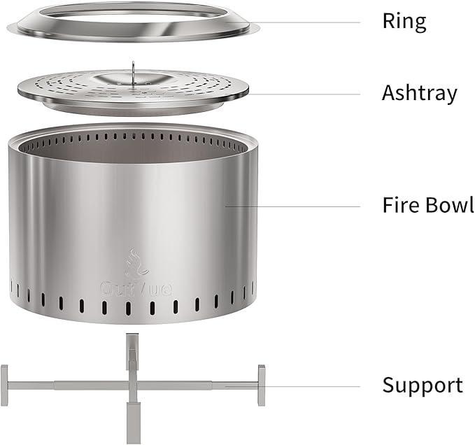 22 inch Stainless Steel Smokeless Fire Pit Outdoor Smokeless Firepit Wood Burning Fire Pits for Camping Bonfire Low Smoke Firepit for Outside (Vertical Hole)