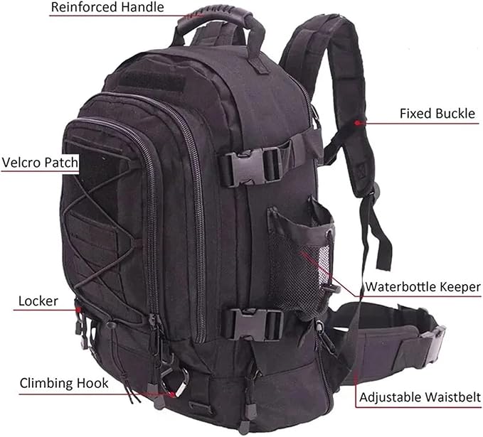 65L Large Capacity Outdoor Tactical Backpack Waterproof Climbing Travel Camping Hiking bag(Black)