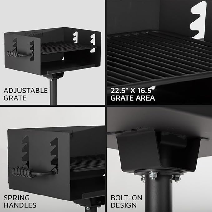 Ash &amp Ember 384 Sq. In Park-Style Charcoal Grill Single Post Barbeque Grill Adjustable Grate Height with Spring Handles Outdoor Camping &amp Backyard BBQ Cookout