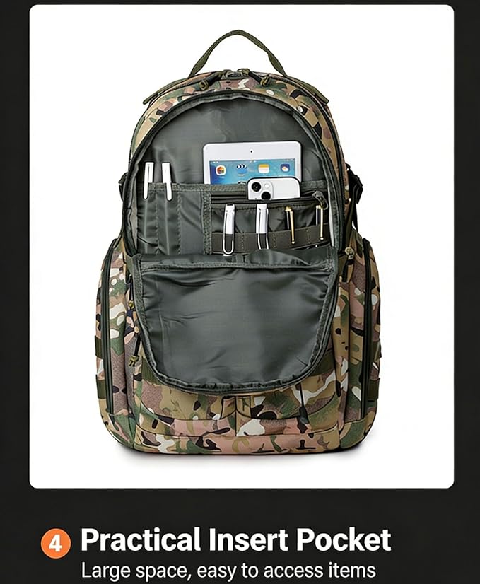 LINGYUE Tactical Camo Backpack Waterpoof Resistant Outdoor Hiking Travel Bagpack Daypack With 14 Laptop Compartment Multi-Pocket(F)