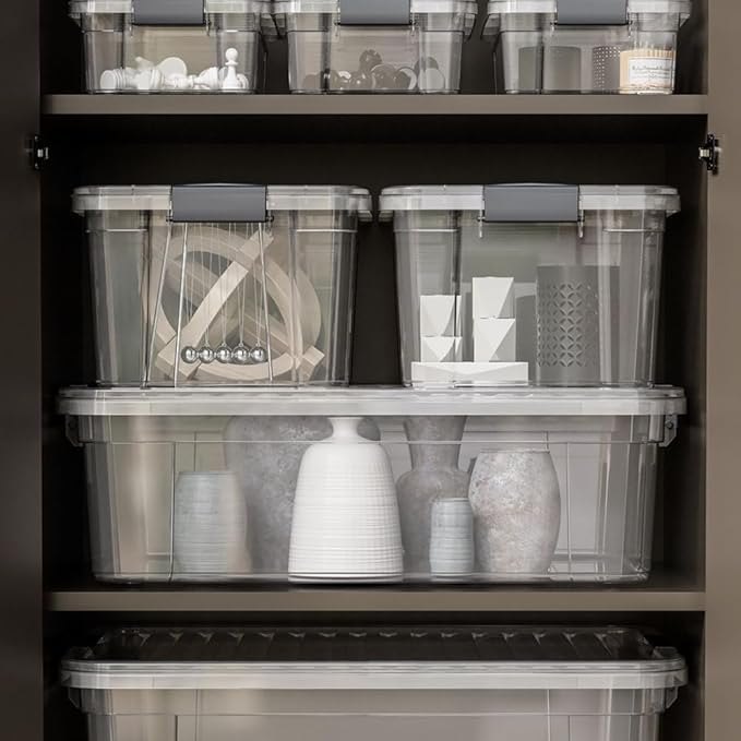 Superio Clear Storage Box with Lid 36 Quart Plastic Container Bins for Organizing Stackable Crates BPA Free Non Toxic Odor Free Organizers for Home Office School and Dorm
