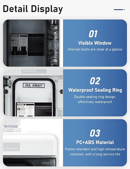DIHOOL 60 Amp DC Circuit Breaker Box PV Solar Disconnect Switch with Small Breaker Box