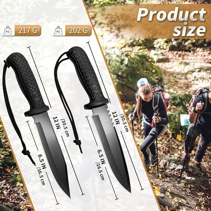 Fixed Blade Hunting Knife with Sheath - 11.89 Inch Full Tang Survival Knife ABS Handle &amp Brushed Blade for Camping Hunting Outdoor Gift (7.6 oz) (Shadow-B)
