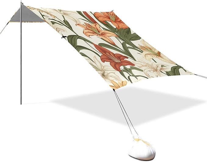 ALAZA Colorful Lily Vintage Flowers Garden Beach Tent Sun Shelter Portable Canopy Sunshade for Outdoor Camping Picnics Backyard Fun 10x9 ft