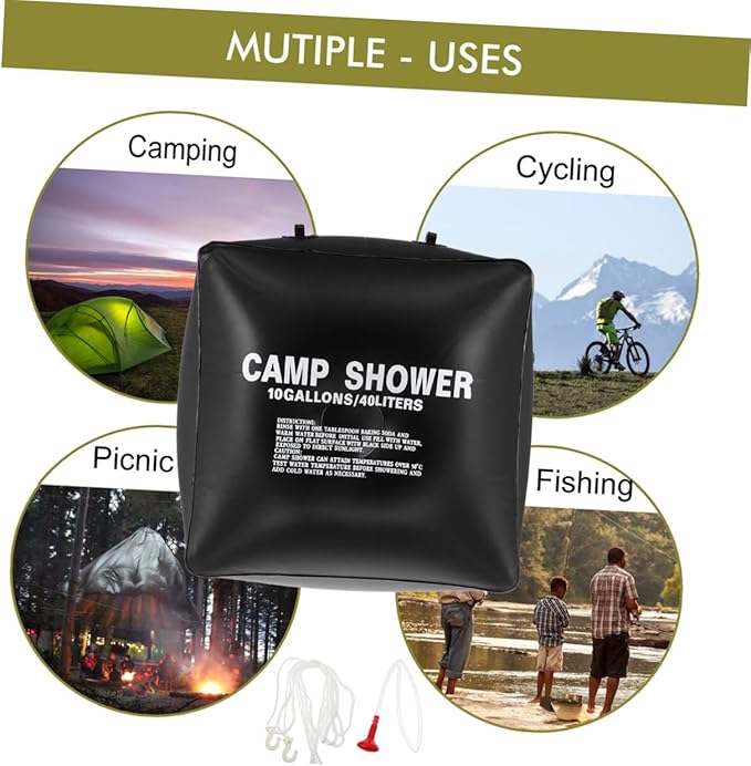GANAZONO 1set Solar Shower Bag Outdoor Camping Water Heating Pouch for Hiking BBQ Travel and More Material Includes Nozzle and Hose