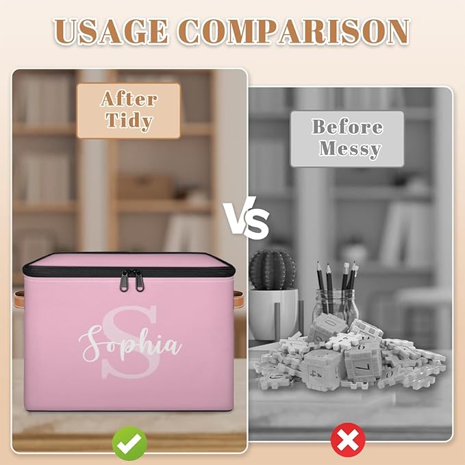 Personalized Closet-Storage-Bins with Lids HandleStackable Storage Bin for Under BedCube Collapsibl Basket Pink Baby-Keepsake-Box
