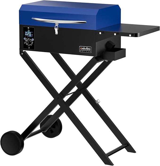 BBQ Wood Pellet Grill Smoker with Foldable Cart Meat Probe 2 Tiers Cooking Area Portable Smoking Grilling Stove for Outdoor Patio Cooking RV Camping Tailgating Blue GS342