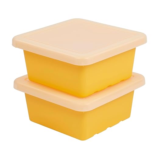 ECR4Kids Square Bin with Lid Storage Containers Yellow 2-Pack