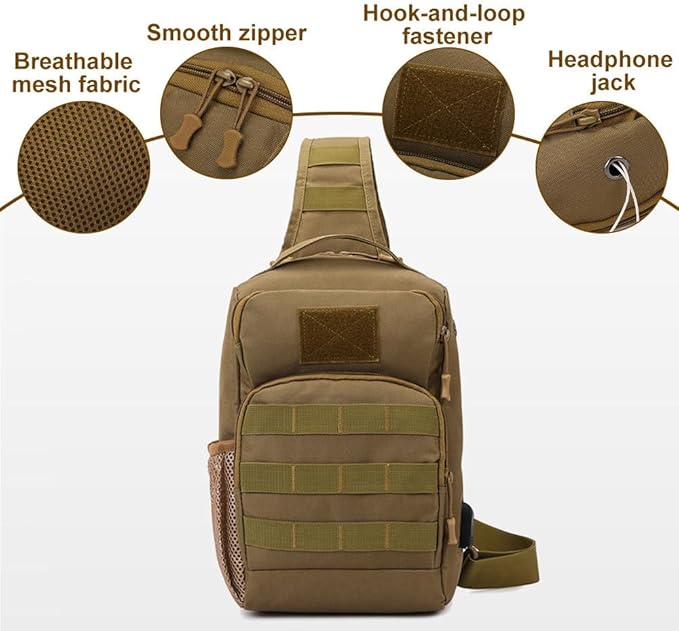 MiOYOOW Tactical Sling Bag Portable Molle Chest Pack Outdoor Large Capacity Sling Backpack with 3 Carrying Methods for Outdoor Sports Travel Climbing
