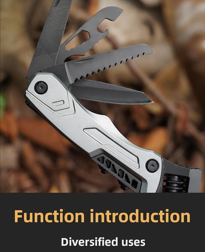 Multi-tool spanners adjustable spanners hammers knives steel files can openers hexagonal wrenches double-row saws for maintenance camping and Gifts (black)