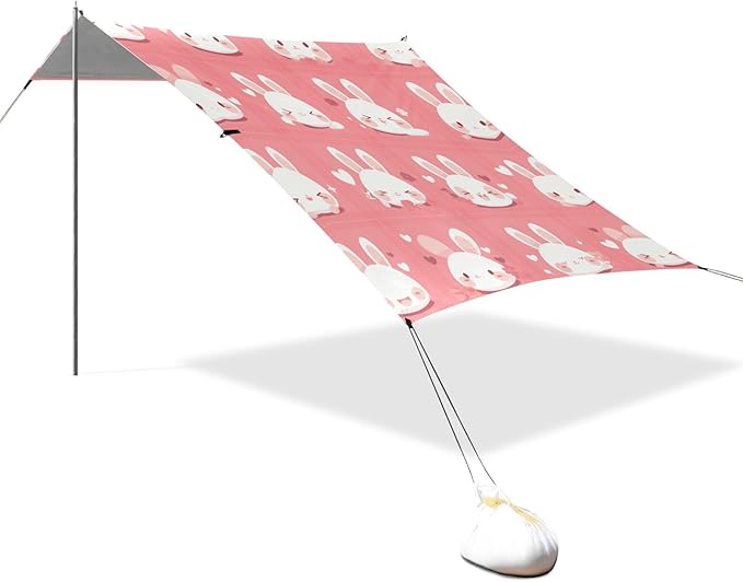 Cute Kittens Pink Red Foldable Beach Tent UPF50+ Water-Resistant Large Sun Shelter with Carrying Bag for Family Trips Picnics &amp Camping