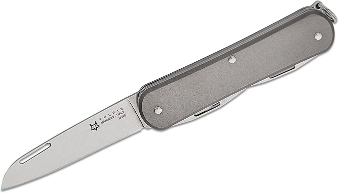 Fox Knives Vulpis FX-VP130-F4 Slipjoint Folding Knife 4-in-1 Multitool 2.17in Blade Bottle Opener Can Opener Flat Head Screwdriver Scissors - Compact Versatile Minimalist Pocket Knife (Titanium)