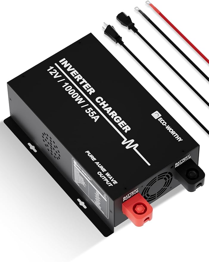 ECO-WORTHY 1000W Pure Sine Wave Inverter Charger Power Inverter with 55A LiFePO4 Battery Charger with 20ms UPS12V to 110V for RV Home Roadtrip Essentials Deep Cycle Rechargeable Battery