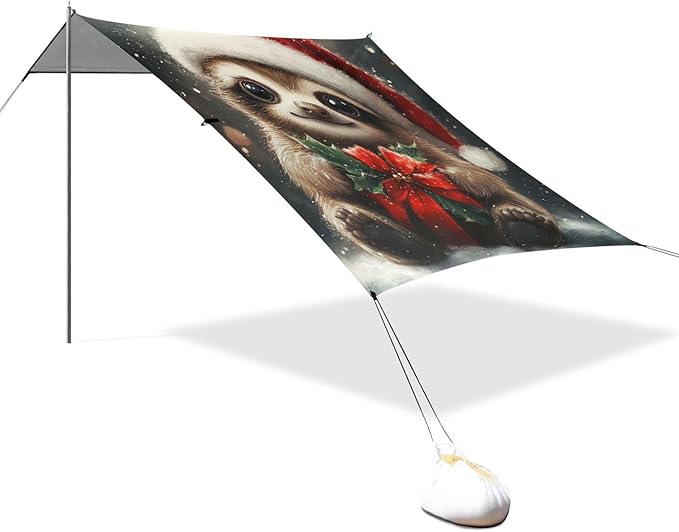 ALAZA Christmas Sloth Animal Series Santa Claus Hat Beach Tent Sun Shelter Portable Canopy Sunshade for Outdoor Camping Picnics Backyard Fun 10x9 ft