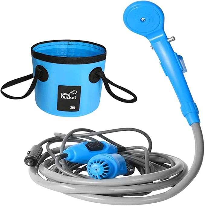 Portable Shower for Outdoor Activities with Practical Container Blue