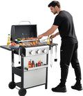 3-Burner Propane Gas BBQ Grill 25650BTU Stainless Steel Barbecue Grill With Wire Enamel Cooking Grids Foldable Side Table for Outdoor Camping (Style10 : 3 Burner)