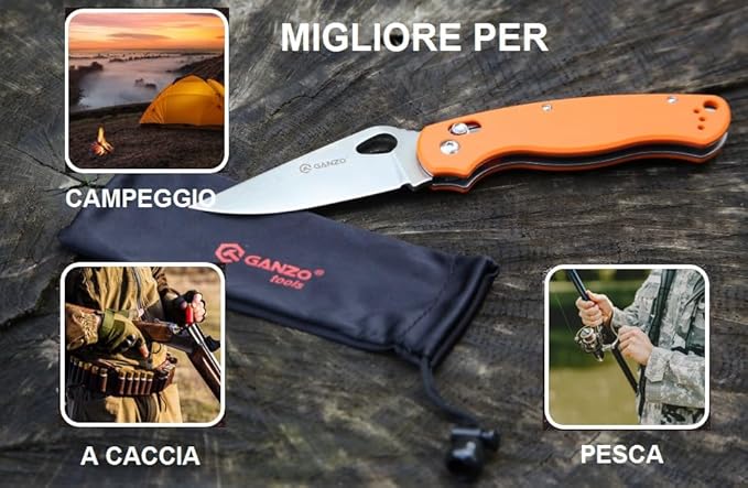 Ganzo G729-OR Folding Pocket Knife 440C Stainless Steel Blade G10 Anti-Slip Handle with Clip Hunting Fishing Camping Folder Outdoor EDC Utility Folding Knife (Orange)
