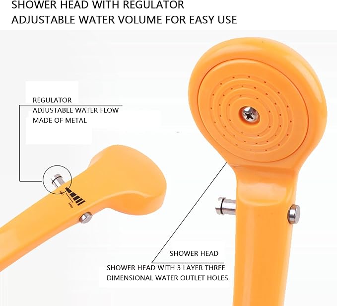 Portable Camping Shower Kit 2.5 L per min Adjustable Water flowing with 3D Showerhead and Pump for Outdoor Camping Hiking Pet Car Washing (Orange)