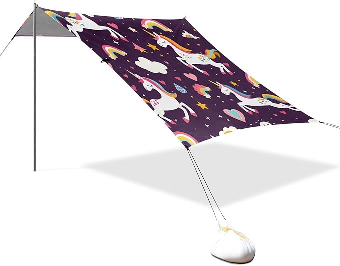 ALAZA Unicorn Decorated Rainbow Pattern Beach Tent Sun Shelter Portable Canopy Sunshade for Outdoor Camping Picnics Backyard Fun 10x9 ft
