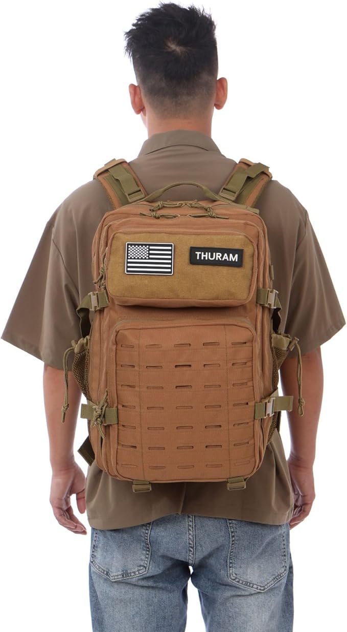 50L Tactical Military Backpack Waterproof Sturdy Bag for Hiking Camping Fishing Gym Backpack with Bottle Holder (Khaki)