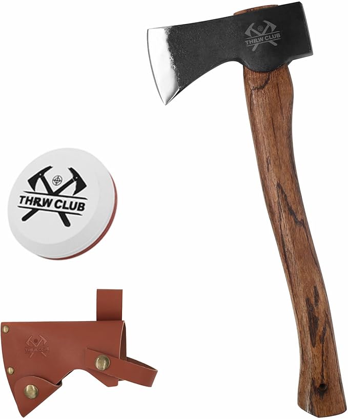 15.7 Hand Forged Axe Camping Hatchet with 1065 Carbon Steel &amp Wooden Handle Bushcraft Hatchet with Leather Sheath and Axe Sharpener Survival Ax for Outdoor Adventures and Gardening