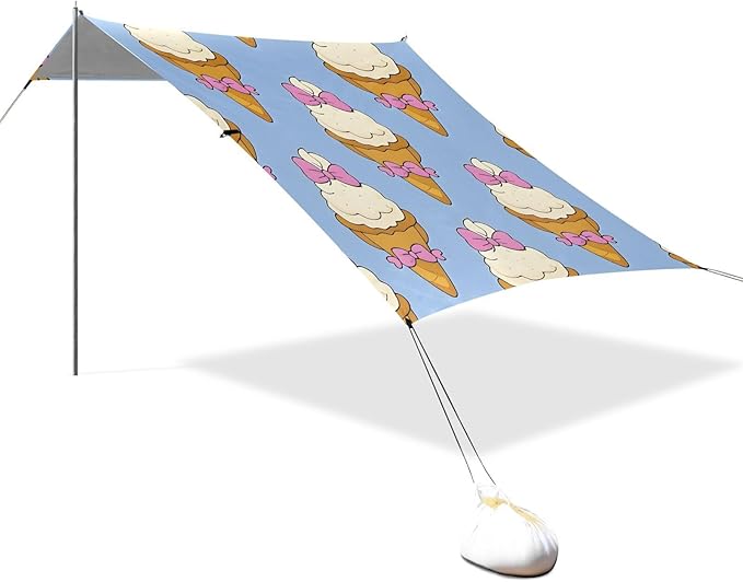 ALAZA Blue Background Bowtie Ice Cream Pattern Beach Tent Sun Shelter Portable Canopy Sunshade for Outdoor Camping Picnics Backyard Fun 10x9 ft