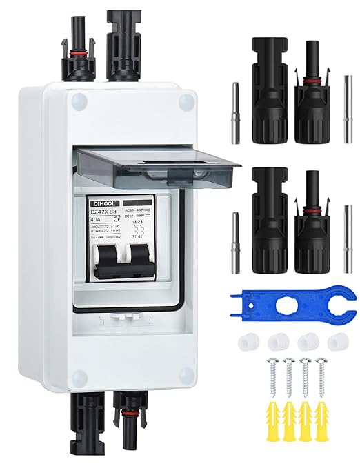 DIHOOL 40 Amp Solar Disconnect Switch with DC Circuit Breaker Box for Solar Panels IP65 Outdoor