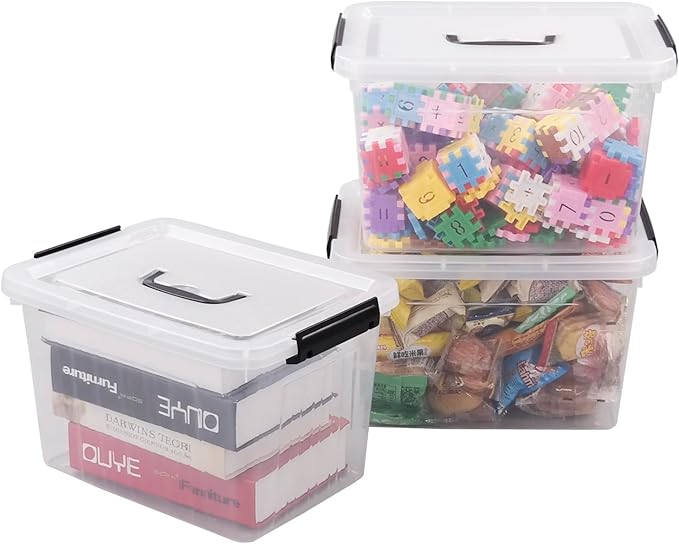 Cand 12 Quart Plastic Latching Box Clear Storage Bin with Lid 6 Packs