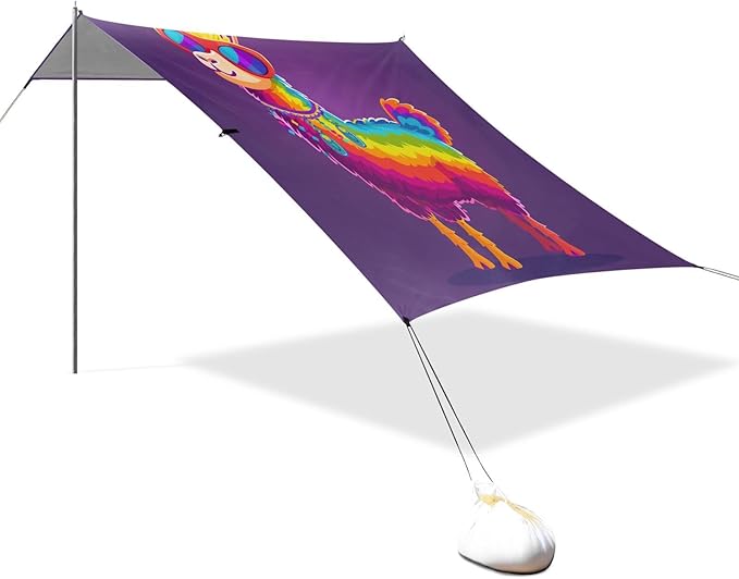 ALAZA Rainbow Color Llama Alpaca Beach Tent Sun Shelter UPF50+ Protection Beach Shade Canopy w/ 4 Sandbags for Outdoor Camping Fishing Backyard Fun Picnic 10x9 ft