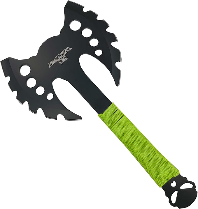 Medieval Depot Recon Double Headed Throwing Axe (Black/Green) - Stainless Steel Nylon Grip Sheath (13.5)
