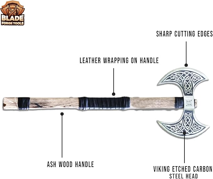 Handmade Carbon Steel Axe Medieval Warrior Double Headed Battle Axe | Viking Axe | Birthday Gift Brown
