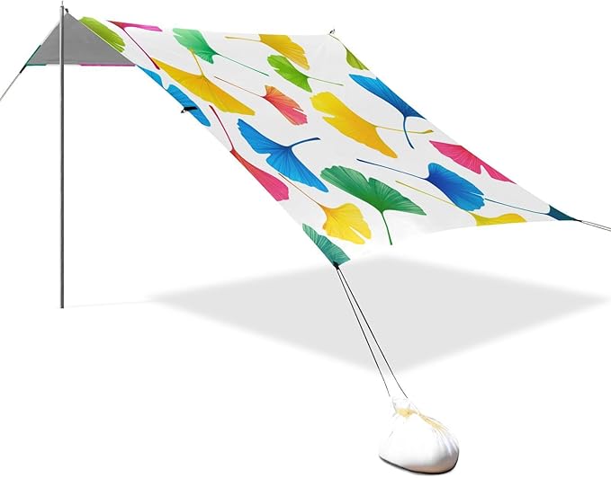 xigua Leaves Beach Tent Sun Shelter with Carrying Bag - Silver Coated Oxford Fabric Beach Canopy for Beach Camping Fishing - Includes Windproof Ropes Sandbags &amp Stakes