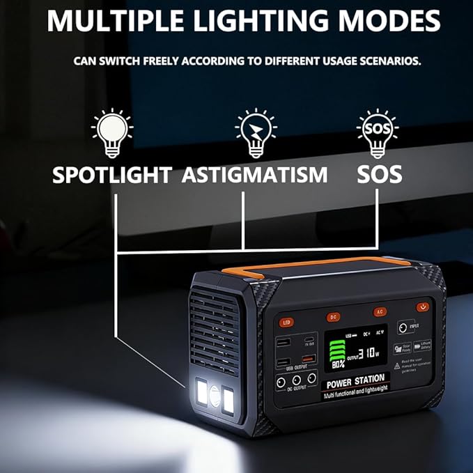 300W Portable Power Station270Wh Camping Lithum Battery Solar Generator with 2 AC Output USB-C PD 45W Quick Charge Battery Pack for Home Use Camping Travel Emergency Hunting