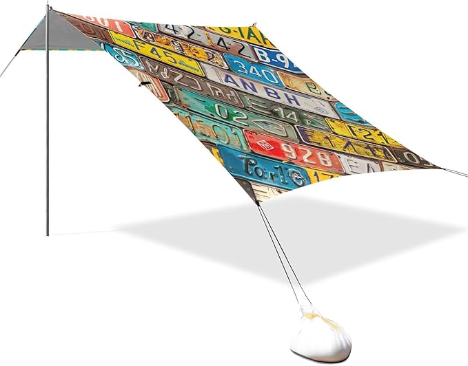 ALAZA Various License Plates Beach Tent Sun Shelter Portable Canopy Sunshade for Outdoor Camping Picnics Backyard Fun 10x9 ft