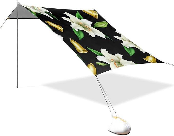 Beach Canopy with Windproof Ropes &amp Sandbags Beach Tent Sun Shade Sun Shelter for Camping Trips Fishing Backyard Fun or Picnics Lily