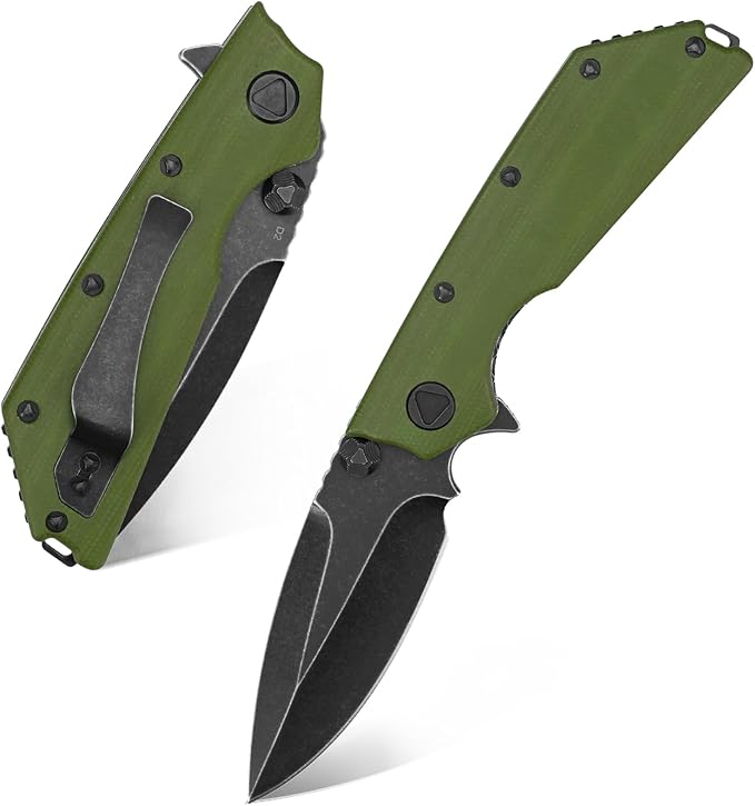 Eafengrow EF335 Folding Knives D2 Blade and Micarta Handle5 inch Closed EDC Pocket Folding Knife with Clip (Micarta Green)