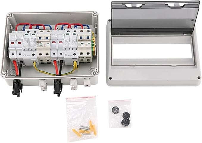 CAARLA Solar Combiner Box Outdoor 2 String 2 Input 2 Output 600V IP65 PV Solar Surge Protection DC Combiner Box(DC Fuse 15A)