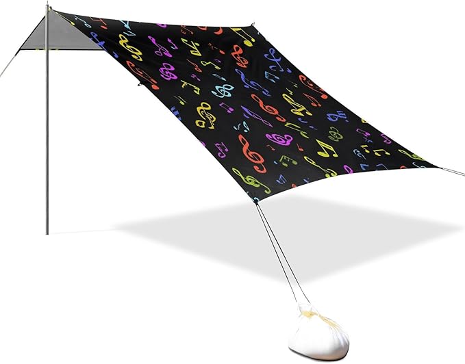ALAZA Musical Notes Music Beach Tent Sun Shelter UPF50+ Protection Beach Shade Canopy w/ 4 Sandbags for Outdoor Camping Fishing Backyard Fun Picnic 10x9 ft