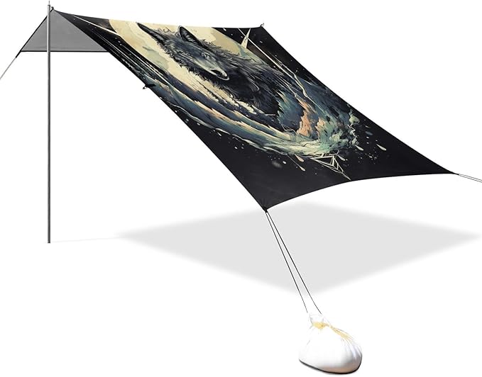 ALAZA Wolf Space Mountains Forest Beach Tent Sun Shelter Portable Canopy Sunshade for Outdoor Camping Picnics Backyard Fun 10x9 ft