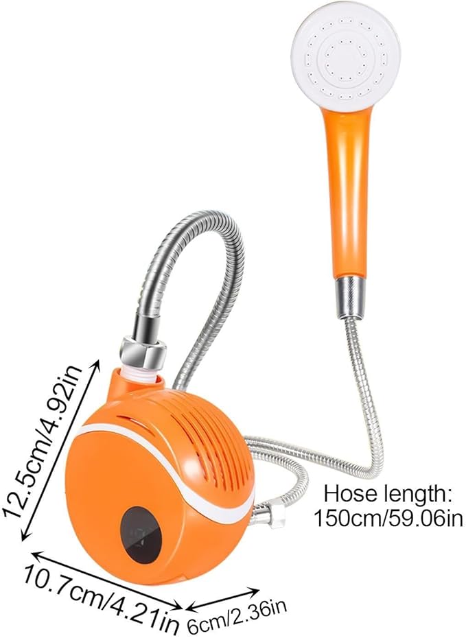 Camping Shower – 10.7x12.5x6cm ABS Orange Portable Wash System Water Pump Dispenser Spray Cleaning Device | Ideal for Car Bathing Hiking Trail Hygiene Pet Grooming Routine Outdoor Gear
