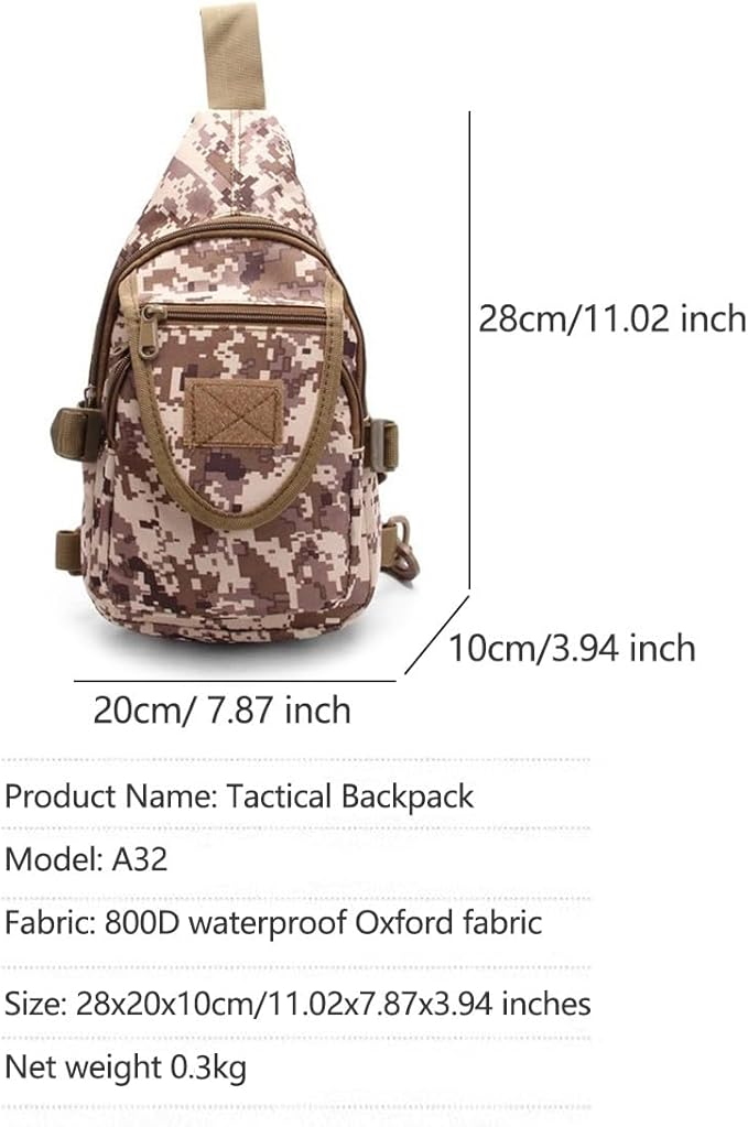 Tactical Backpack Waterproof Military Cross-body Sling Shoulder Backpack Chest Bag for Outdoor Every Day Carry (Mud Color)