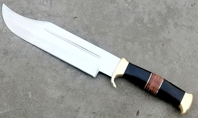 DSK-179 Fixed Blade Bowie Knife with Leather Sheath - High Polish Forged Premium Hunting &amp Survival Knife