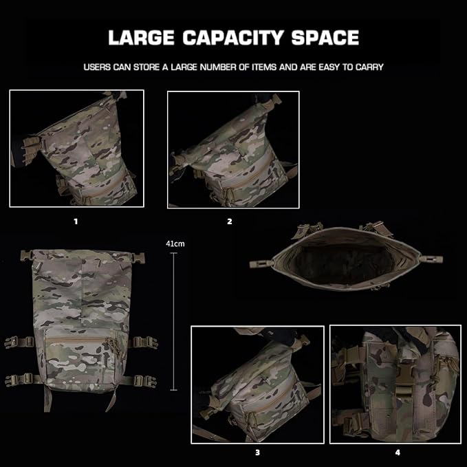 Tactical Chest Rig Expansion PackLarge Capacity MOLLE Admin Open Top PouchWaist Bag Expansion Pack for Split Chest Pack
