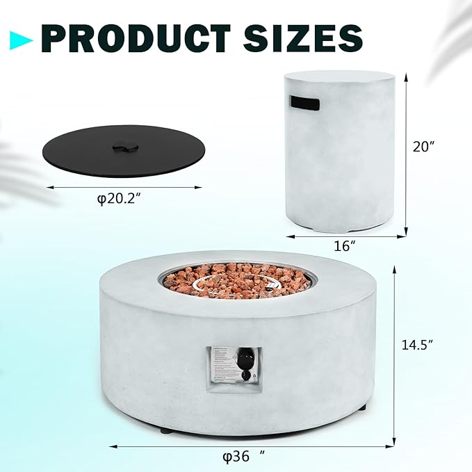 36 inch Propane Fire Pit Table 2 Pieces Round Fire Pit Table 50000 BTU Outdoor Gas Firepit with Tank CoverLidLava Rocks for Outside PatioGardenDeckBackyard and Pool