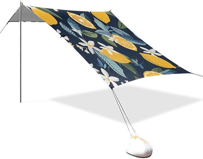 ALAZA Lemon Fruits and Lemon Blooms Beach Tent Sun Shelter Portable Canopy Sunshade for Outdoor Camping Picnics Backyard Fun 10x9 ft