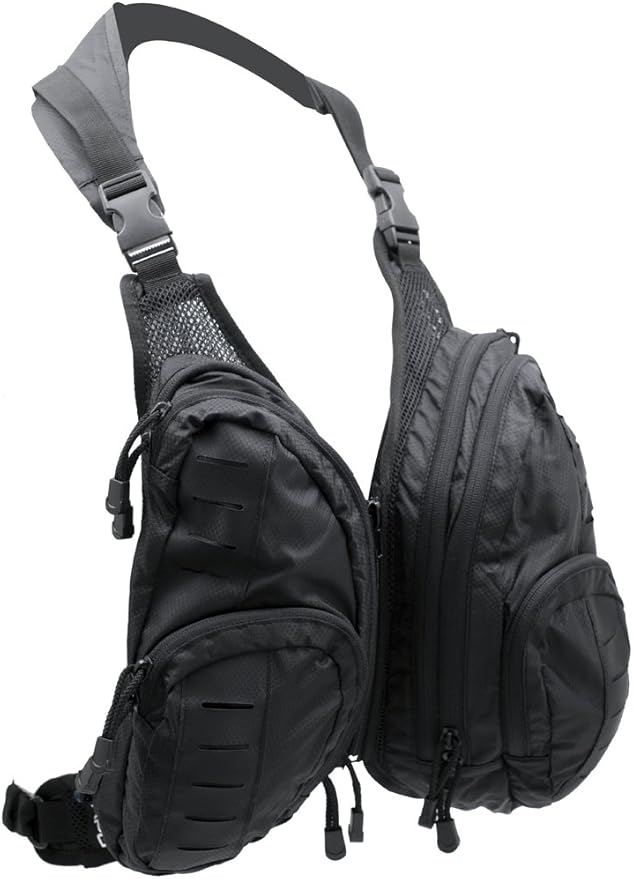 LA Police Gear Tactical Chest Pack Attachment Vest Pocket Storage System Backpack Chest Pockets - Black