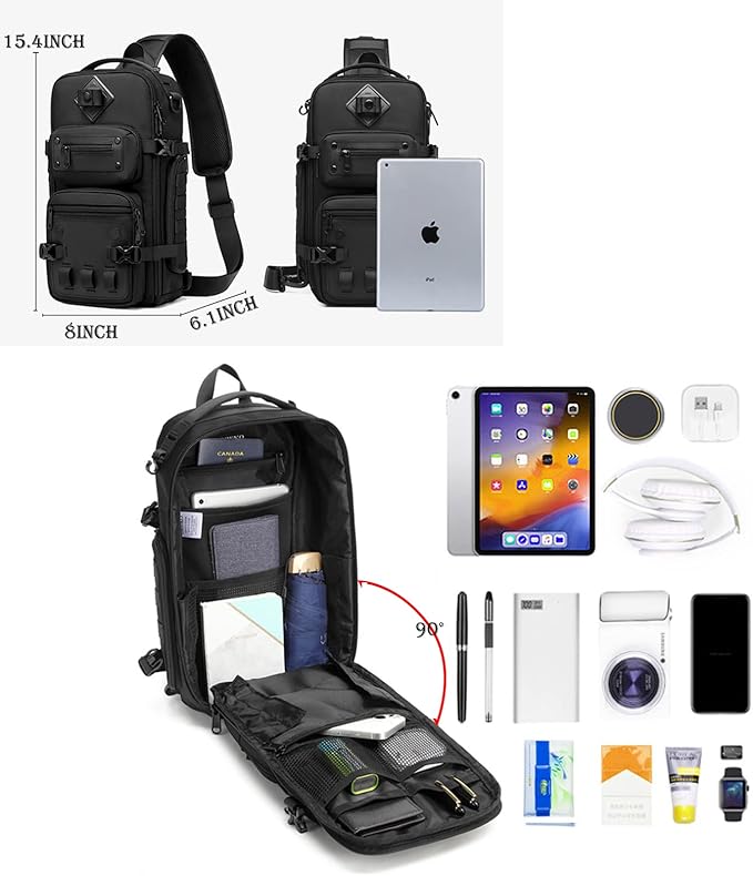 OZUKO Small Tactical Sling Bag for MenVersatile Sling Backpack with Tactical Features and Durable Construction (black)