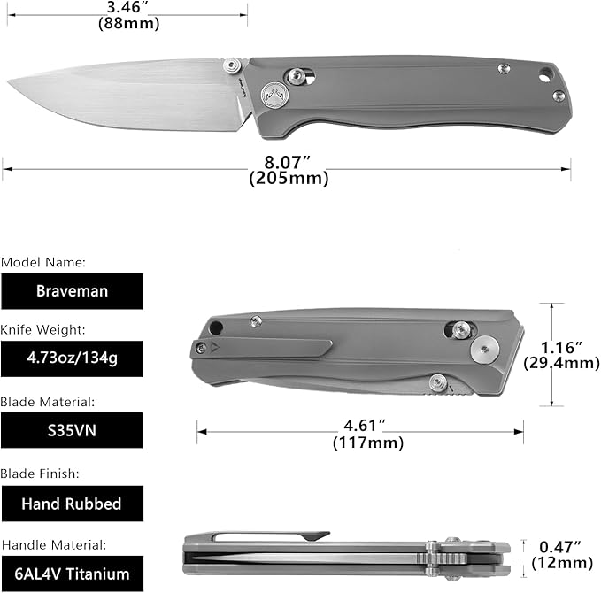 CMB Braveman EDC Knife Folding Pocket knife with Clip for Men and Women Crossbar Lock Knife with S35VN Steel Blade Titanium Handle for Outdoors Camping Hiking-CMB-17 (CMB-17S)