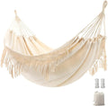 Double Boho Macrame Hammock with Elegant Tassels for Patio Yard Beach Wedding Decor Outdoor and Indoor Up to 450lbs Include Tie Ropes and Drawstring Bag