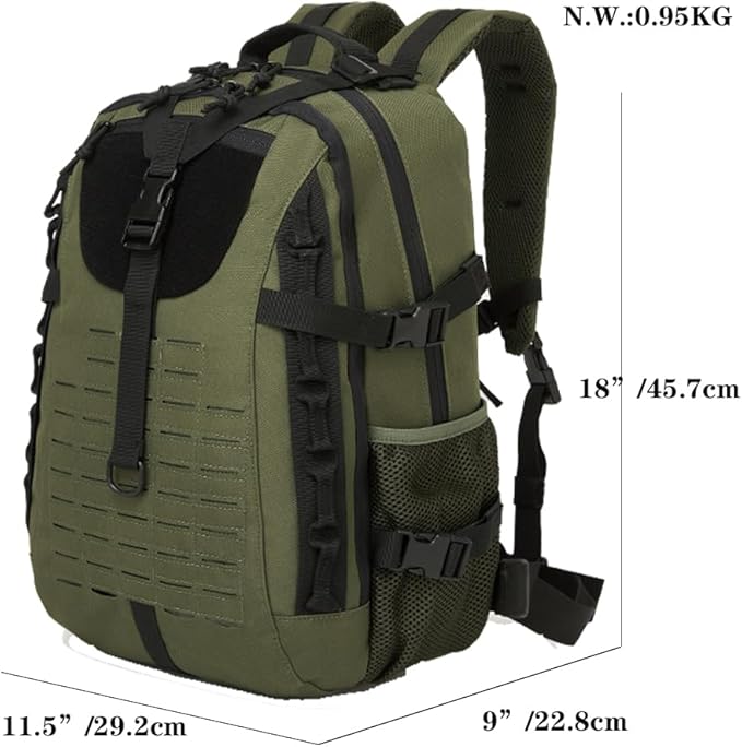 Military Tactical Backpack For Men Laser-Cut Molle Daypack 3 Day for HikingWorkingTravel (black green)